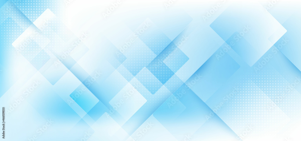 Aufkleber abstract template background white and bright blue squares overlapping with halftone and texture.