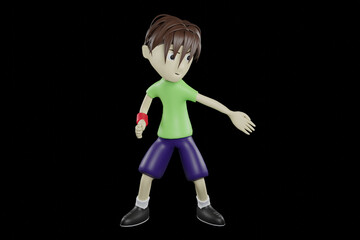 3D Illustration of kid character in fighting pose. Fighting pose 3D render concept