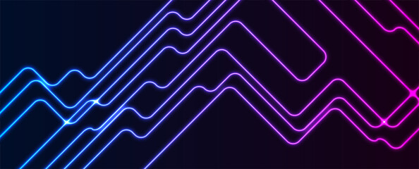 Blue and purple neon laser curved lines abstract tech background. Vector design