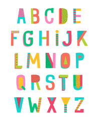 Colorful hand drawn alphabet vector design.