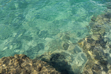 clear turquoise blue water texture and reflections in the Mediterranean Sea minimalist aqua...