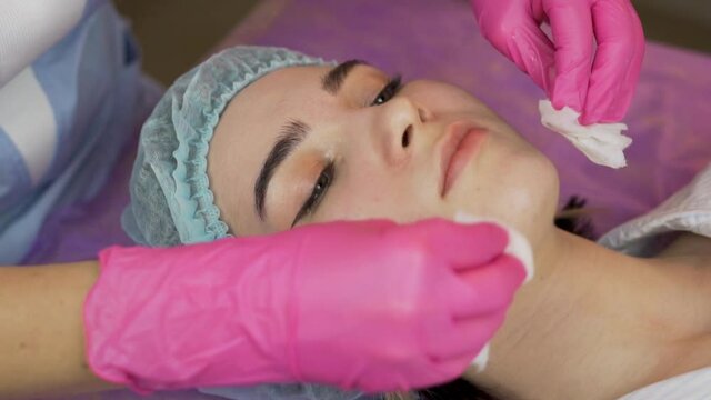 Facial Cleansing, Makeup Removal before Facial Skin Care, Close-up.