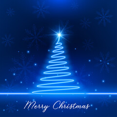 neon style blue christmas tree with glowing star