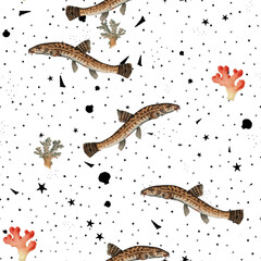 a beautiful and stunning repeated pattern of oceanic creatures called bearded loach cobitis bartula in high definition free download perfect for fabrics, t-shirts, mugs, etc