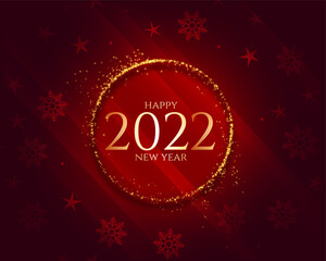 Fototapeta na wymiar 2022 happy new year red sparkling banner with snow flakes
