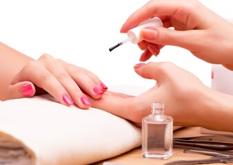 Obraz na płótnie Canvas Young woman in nail treatment medical concept