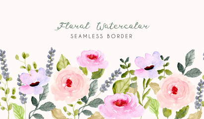 soft flower garden watercolor seamless border