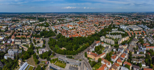 Aerial view of downtown Augsburg in Germany, Bavaria on a sunny day in summer.
