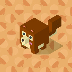 squirrel cubic isometric on acorn nut pattern brown background