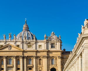 A view of main facade and dome of St. Peter's Basilica in the Vatican city, Rome, Italy