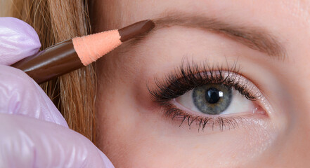 Woman's hand drawing on eyebrow with pensil