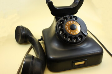 Black retro telephone W48 with rotary dial