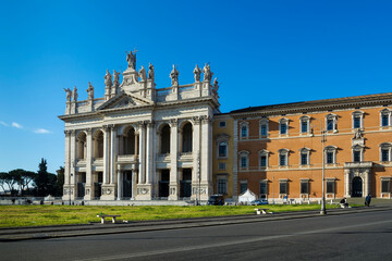 Fototapeta na wymiar The Papal Archbasilica of St. John in Lateran (Basilica di San Giovanni in Laterano) in a sunny day, Italy, Rome