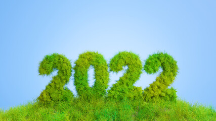 green grass on happy new year 2022 text