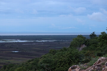 Cambodia. View from Mount Krom to rice fields and Tonle Sap Lake. Siem Reap province. 