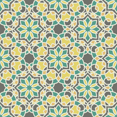 Vector seamless background. Endless colorful texture. Use for wallpaper, textile, book cover, clothes. In gray, green and yellow colors