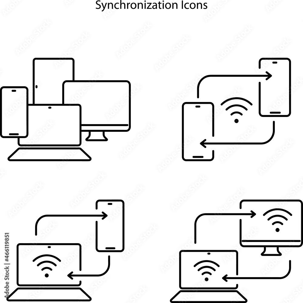 Poster synchronization icons isolated on white background. synchronization icons thin line outline linear s