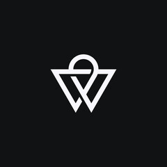 W initial logo in linear style. WO black & white.