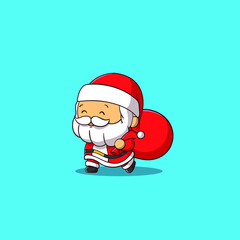 Cute Santa Claus brings a gift bag with smile