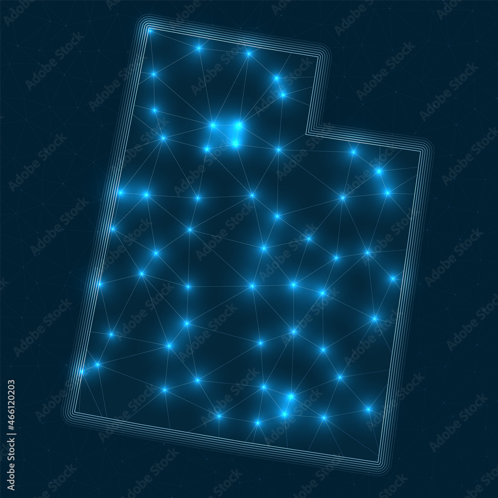 Poster utah network map. abstract geometric map of the us state. digital connections and telecommunication 