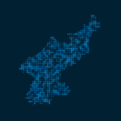 Fototapeta na wymiar North Korea dotted glowing map. Shape of the country with blue bright bulbs. Vector illustration.