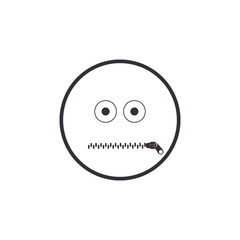Smiley face vector with zipped mouth. Shut your mouth concept. Lips zipped. 
