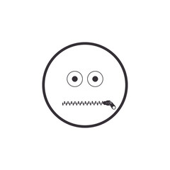 Obraz premium Smiley face vector with zipped mouth. Shut your mouth concept. Lips zipped. 