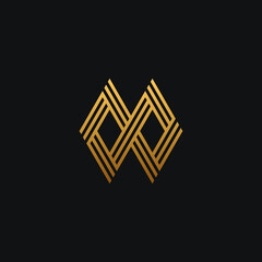 MW monogram logo with triple stripes accent in gold color.