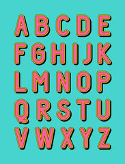 Modern uppercase alphabet design with shadow.