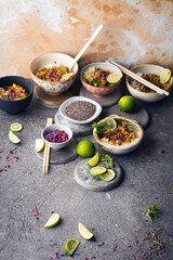 Delicious traditional asian curry in bowls.