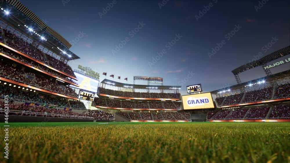 Wall mural empty baseball and cricket arena with fans in the evening lights. High quality 4k footage