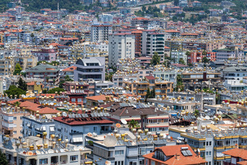 Fototapeta na wymiar Densely populated satry residential area of the Turkish city of Alanya