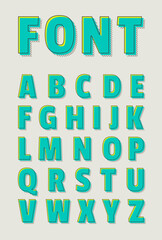 Modern bold uppercase alphabet design with shadow.