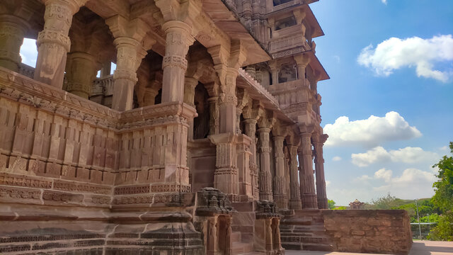 Mandor temple with blue sky (Jodhpur, India), beautiful architecture of Mandor temple