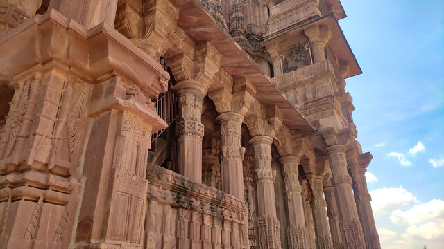 Mandor temple with blue sky (Jodhpur, India), beautiful architecture of Mandor temple