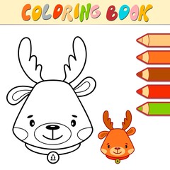 Coloring book or page for kids. Christmas animal black and white vector illustration