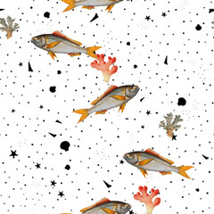 a beautiful and stunning repeated pattern of oceanic creatures called cuning sparus cuning in high...