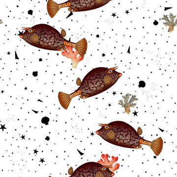 a beautiful and stunning repeated pattern of oceanic creatures called cuckold fish ostracion quadricornis in high definition free download perfect for fabrics, t-shirts, mugs, etc