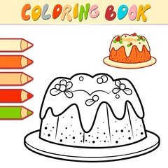 Coloring book or page for kids. Christmas cake black and white vector illustration