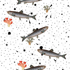 a beautiful and stunning repeated pattern of oceanic creatures called goeden39s salmon salmo goedenii in high definition free download perfect for fabrics, t-shirts, mugs, etc