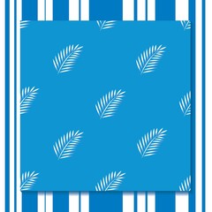 Fototapeta na wymiar Beautiful seamless background with tropical pattern palm leaves on pastel blue background. Simple nature background. Seamless pattern with hand drawn plants. Fashion design textile 