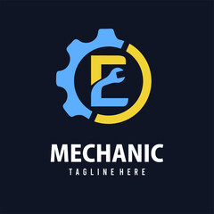Initial E Letter with Gear and Wrench for Automotive Home Repair, Setting, Maintenance Service Company. Home Repair Business Logo Template