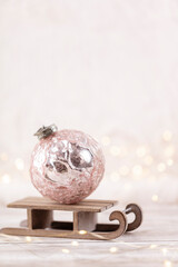 Golden christmas balls with bokeh background.