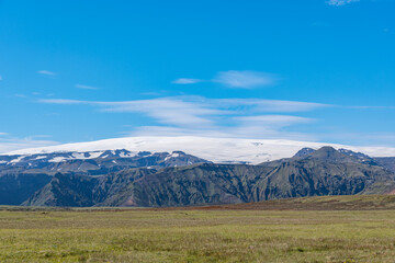 Glacier Myrdalsjokull in the beautiful countryside landscape of Iceland