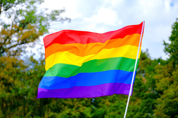rainbow lgbt flag on the wind - 466128245