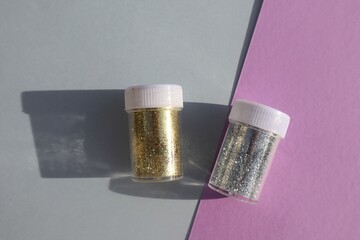 Gold and silver craft glitter pots 