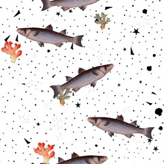 a beautiful and stunning repeated pattern of oceanic creatures called mullet mugil cephalus in high definition free download perfect for fabrics, t-shirts, mugs, etc