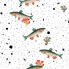 a beautiful and stunning repeated pattern of oceanic creatures called nase carp cyprinus nasus in high definition free download perfect for fabrics, t-shirts, mugs, etc