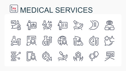 A set of vector illustrations, icons from the ruler. Medical services, doctor, clinic.
