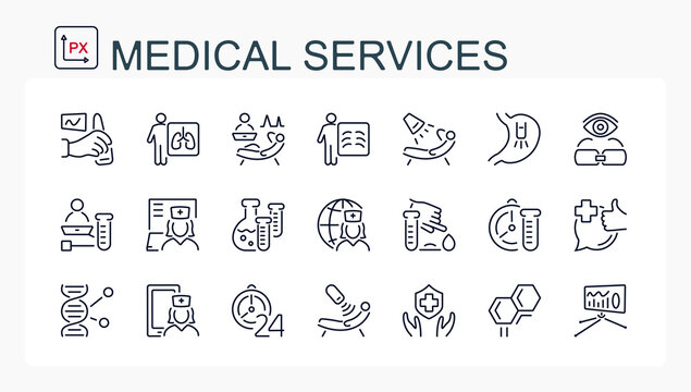 A set of vector illustrations, icons from the ruler. Medical services, doctor, clinic.